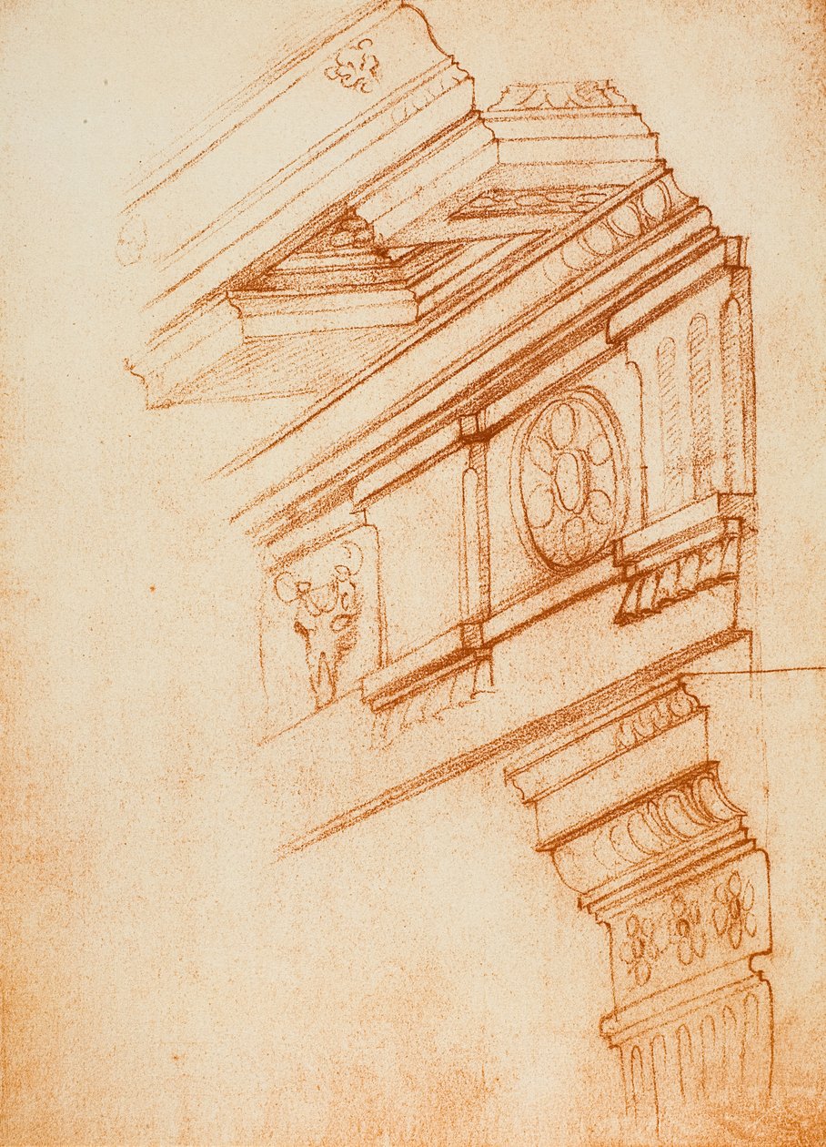 飞檐，檐口和首都;米开朗基罗画的。 Casa Buonarroti，佛罗伦萨 作者 米开朗基罗（Michelangelo Buonarroti）
