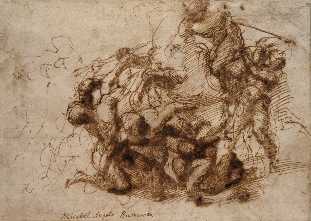 1504年为&39;Cascina Battle&39;而战的研究 作者 米开朗基罗（Michelangelo Buonarroti）