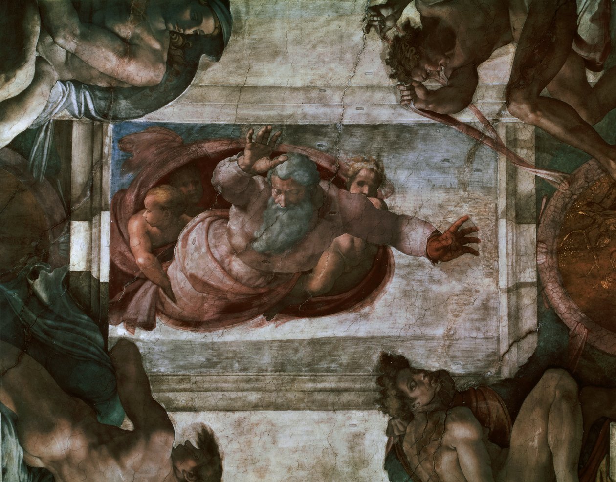 神分离水域，细节从西斯廷教堂天花板，1508-12 作者 米开朗基罗（Michelangelo Buonarroti）