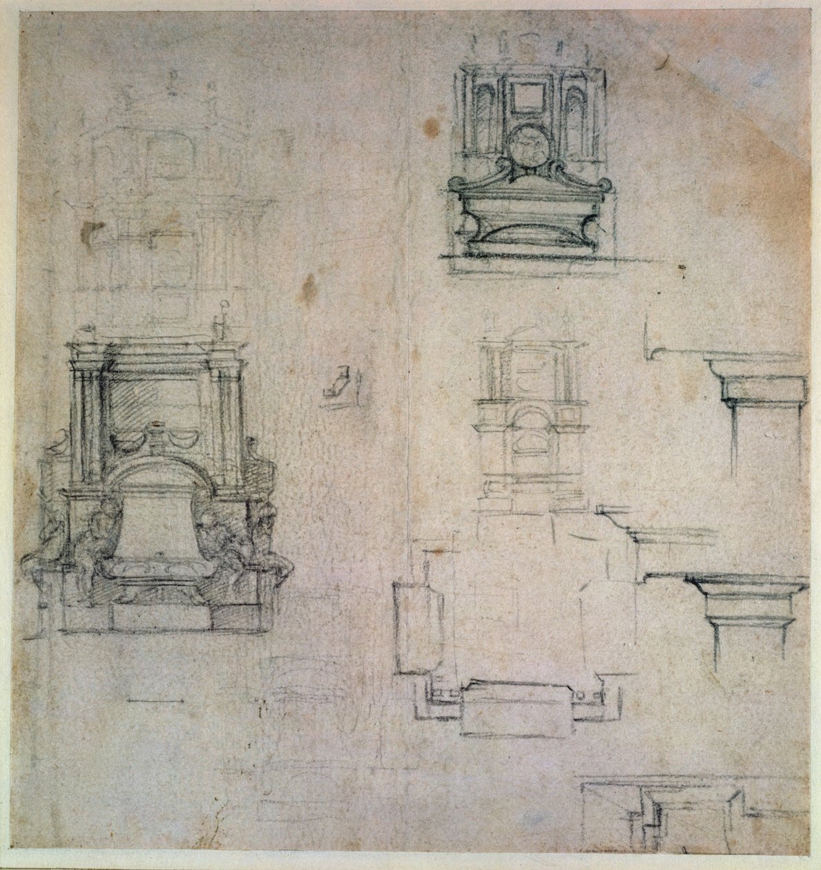 INV。 1859年6月25日至45日。 R.（W。25）坟墓设计（红色粉笔） 作者 米开朗基罗（Michelangelo Buonarroti）