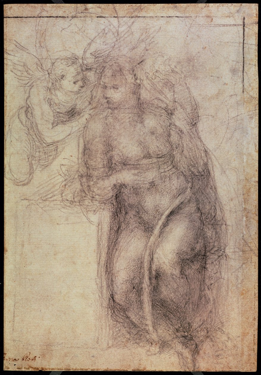 Inv.1895-9-15-516.recto（w.72）报喜研究（纸上的黑色粉笔），1547 作者 米开朗基罗（Michelangelo Buonarroti）