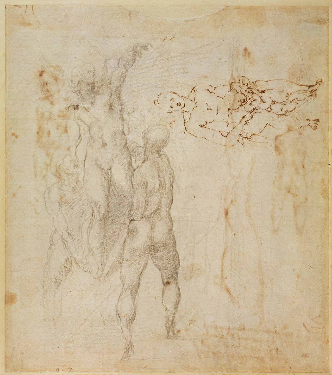 男性组和儿童坐姿（笔和墨水，木炭） 作者 米开朗基罗（Michelangelo Buonarroti）