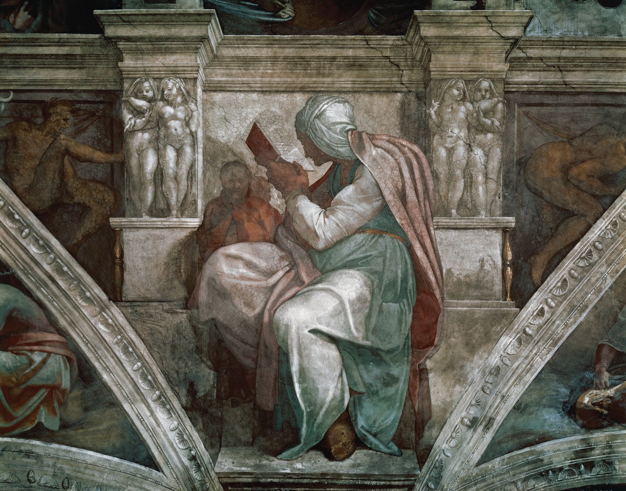 波斯语Sibyl，西斯廷教堂天花板的细节，1508-12 作者 米开朗基罗（Michelangelo Buonarroti）