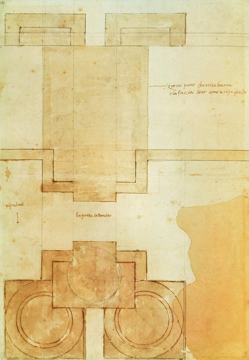 圣伯多禄大教堂圆屋顶鼓的计划 作者 米开朗基罗（Michelangelo Buonarroti）