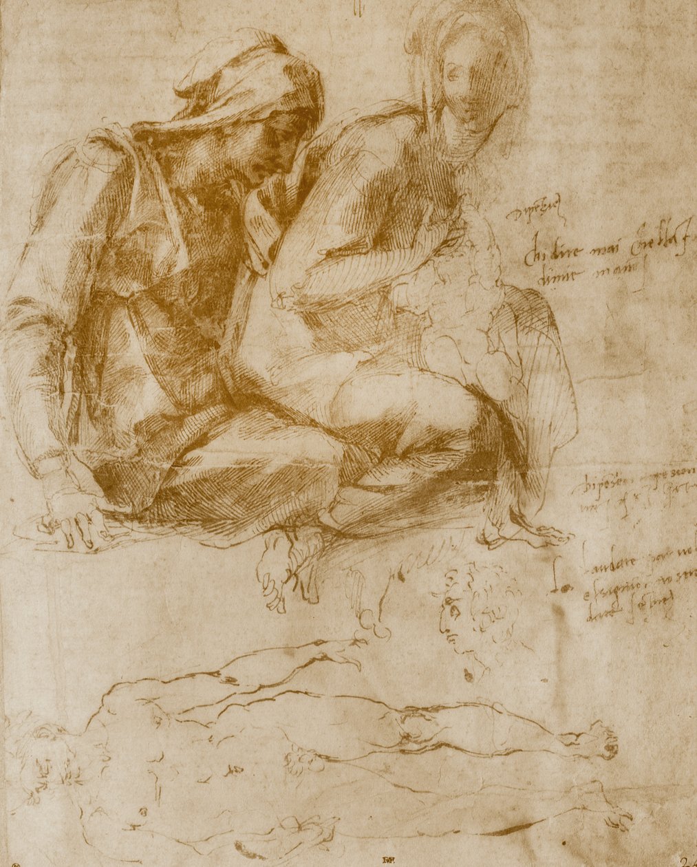 圣安妮，圣母子和一个裸体男人的研究 作者 米开朗基罗（Michelangelo Buonarroti）