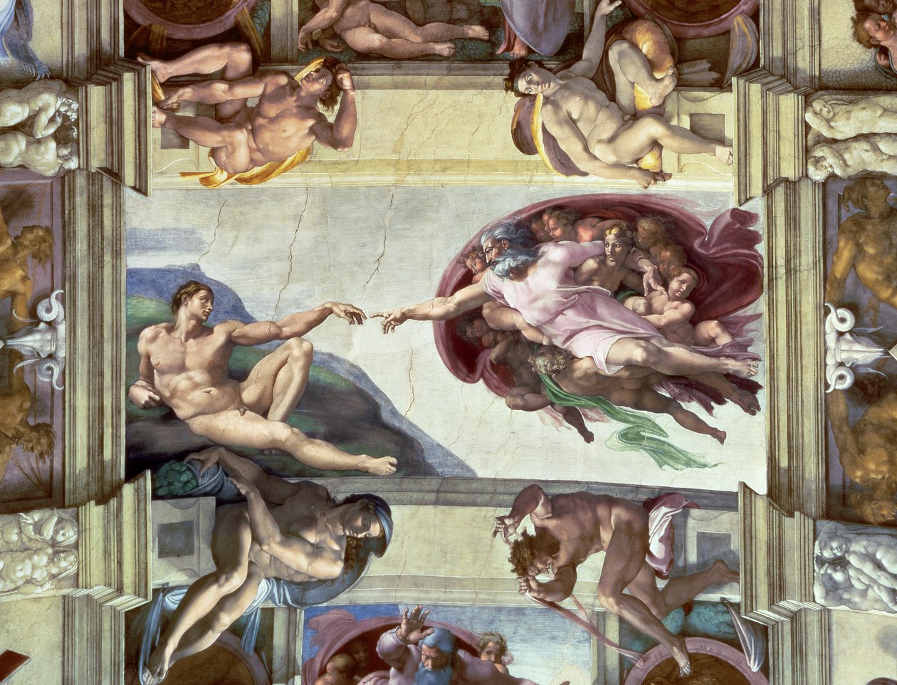 西斯廷教堂天花板：创造亚当，1510年 作者 米开朗基罗（Michelangelo Buonarroti）