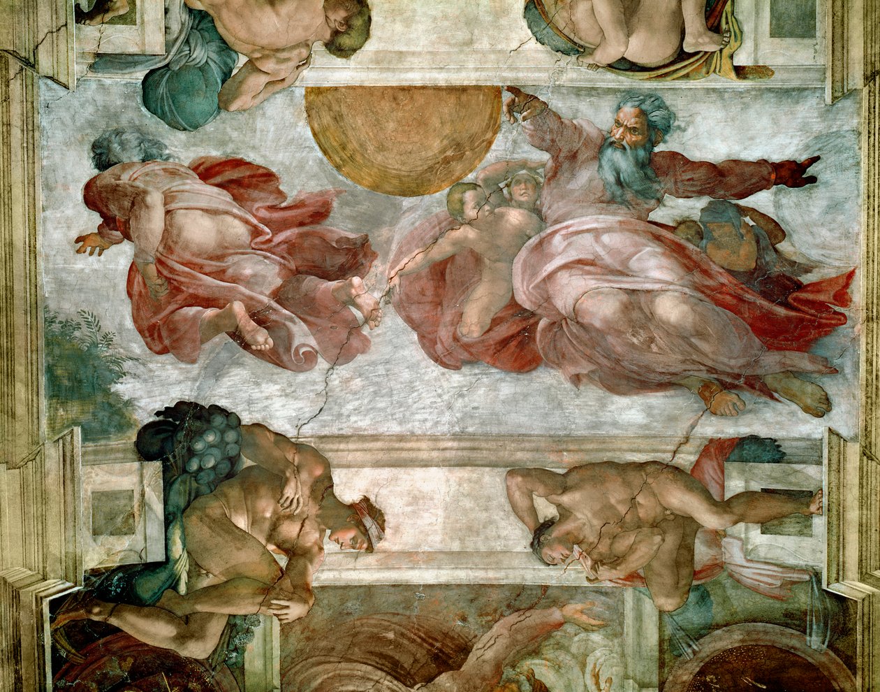 西斯廷教堂天花板：太阳和月亮的创造，1508-12 作者 米开朗基罗（Michelangelo Buonarroti）