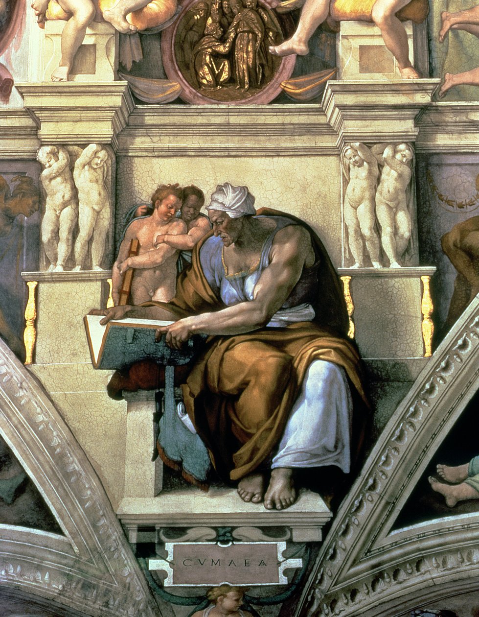 西斯廷教堂天花板：Cumaean Sibyl，1510（修复后） 作者 米开朗基罗（Michelangelo Buonarroti）