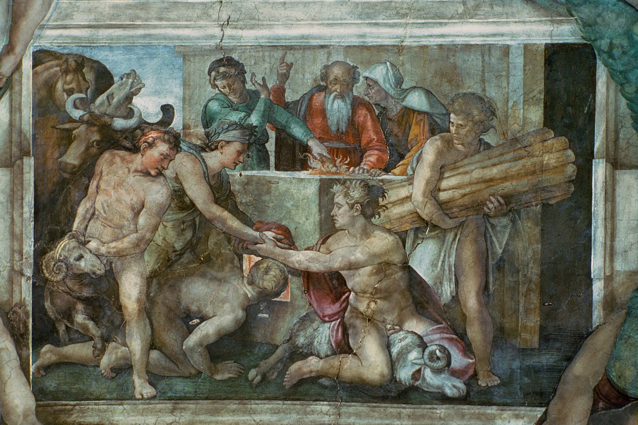 西斯廷教堂天花板：大洪水后的诺亚（修复前） 作者 米开朗基罗（Michelangelo Buonarroti）