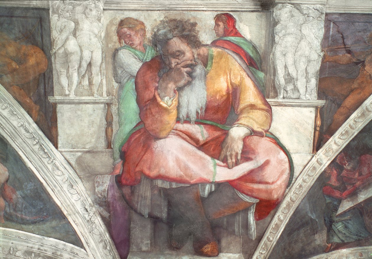 西斯廷教堂天花板：先知耶利米（预修复） 作者 米开朗基罗（Michelangelo Buonarroti）