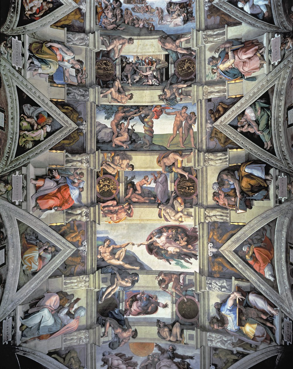 西斯廷教堂天花板和lunettes，1508-12（修复后） 作者 米开朗基罗（Michelangelo Buonarroti）