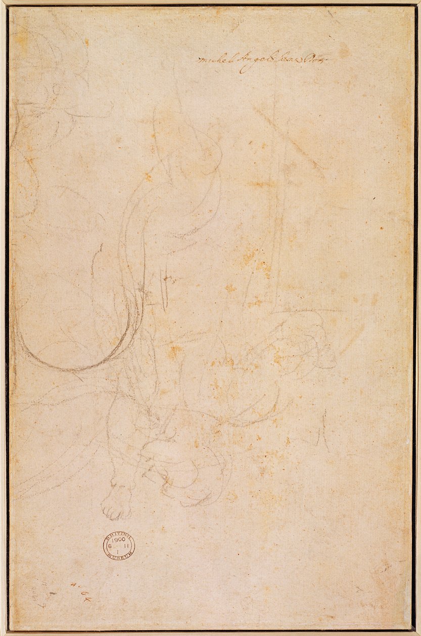 带有艺术家签名（木炭在纸上）的人物素描（反面） 作者 米开朗基罗（Michelangelo Buonarroti）
