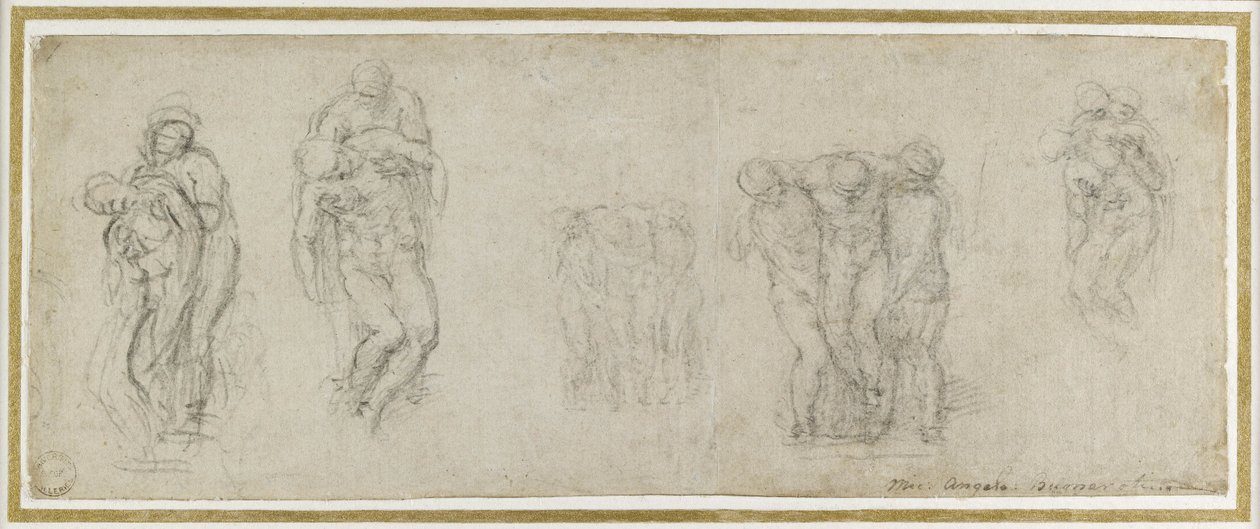 对Pieta Rondanini的研究，c.1552（粉笔在纸上） 作者 米开朗基罗（Michelangelo Buonarroti）