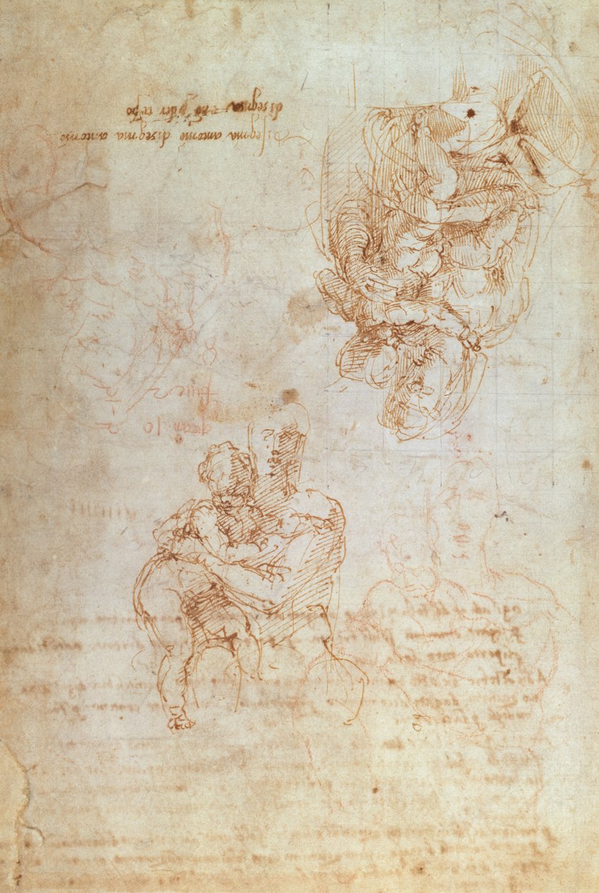 麦当娜和儿童的研究（墨水在纸上） 作者 米开朗基罗（Michelangelo Buonarroti）