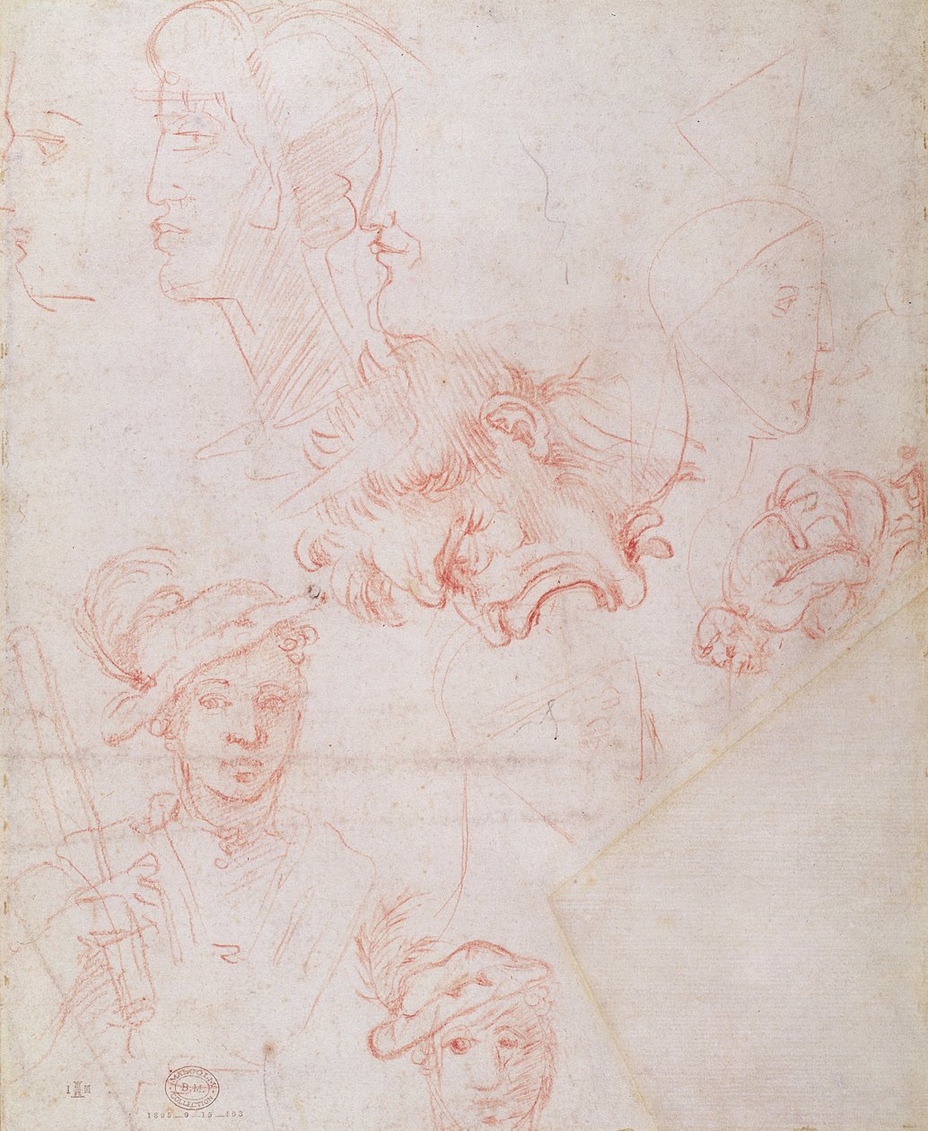 头部研究，1508-12d（纸上的红色粉笔）（反面） 作者 米开朗基罗（Michelangelo Buonarroti）