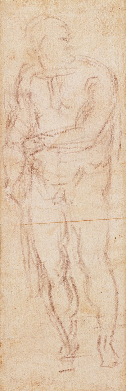 在“驱逐”中研究亚当，1508-12（纸上的木炭）（正面） 作者 米开朗基罗（Michelangelo Buonarroti）