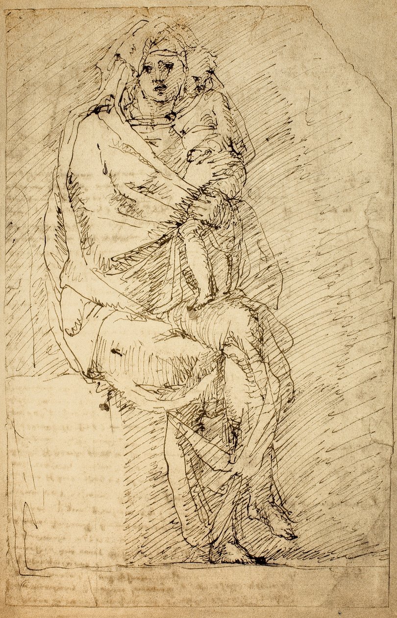 研究麦当娜和儿童;米开朗基罗画的。 Casa Buonarroti，佛罗伦萨 作者 米开朗基罗（Michelangelo Buonarroti）