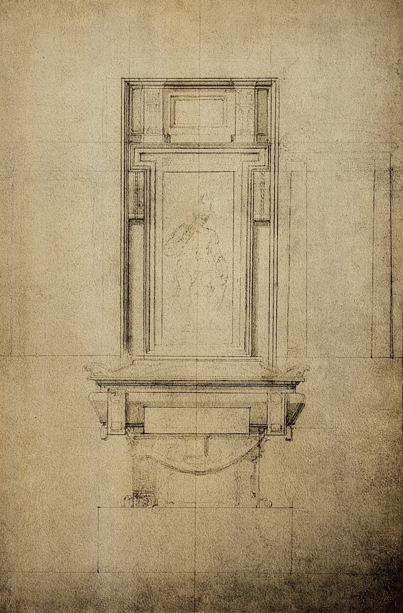 研究San Lorenzo大教堂Medici教堂的一座古迹;米开朗基罗画的。 Casa Buonarroti，佛罗伦萨 作者 米开朗基罗（Michelangelo Buonarroti）