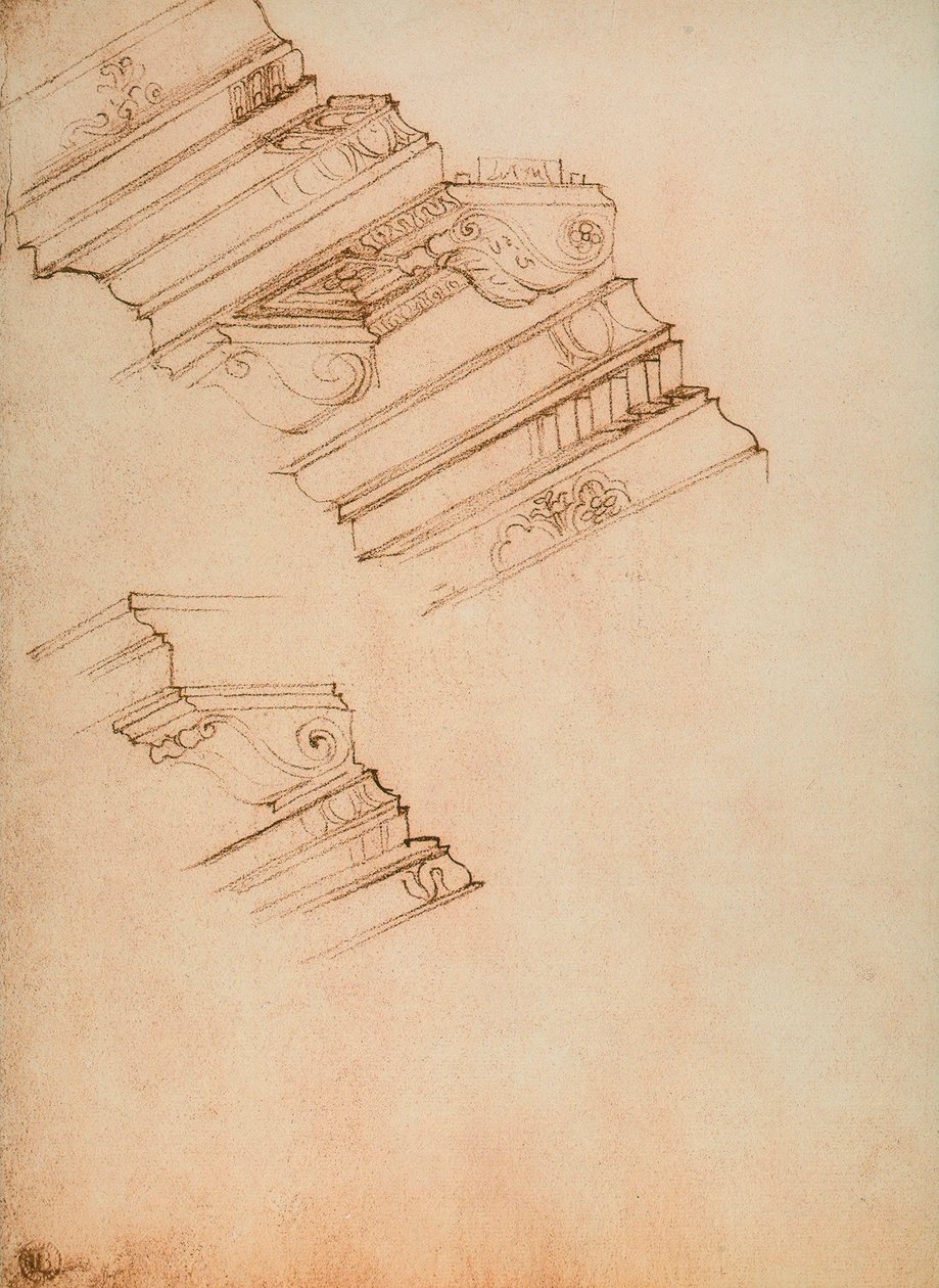 研究两个飞檐;米开朗基罗画的。 Casa Buonarroti，佛罗伦萨 作者 米开朗基罗（Michelangelo Buonarroti）