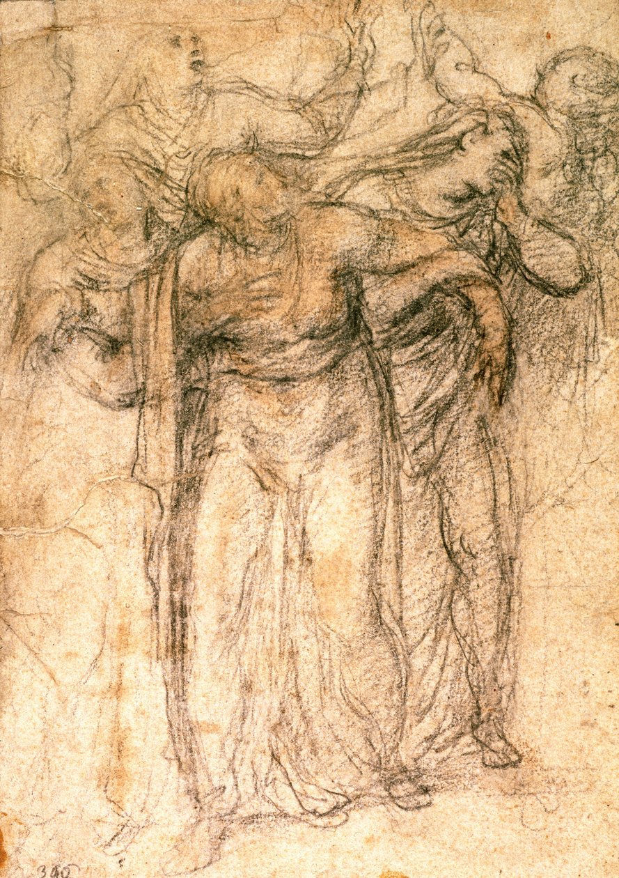 哀悼妇女的研究（纸上的木炭）（正面） 作者 米开朗基罗（Michelangelo Buonarroti）