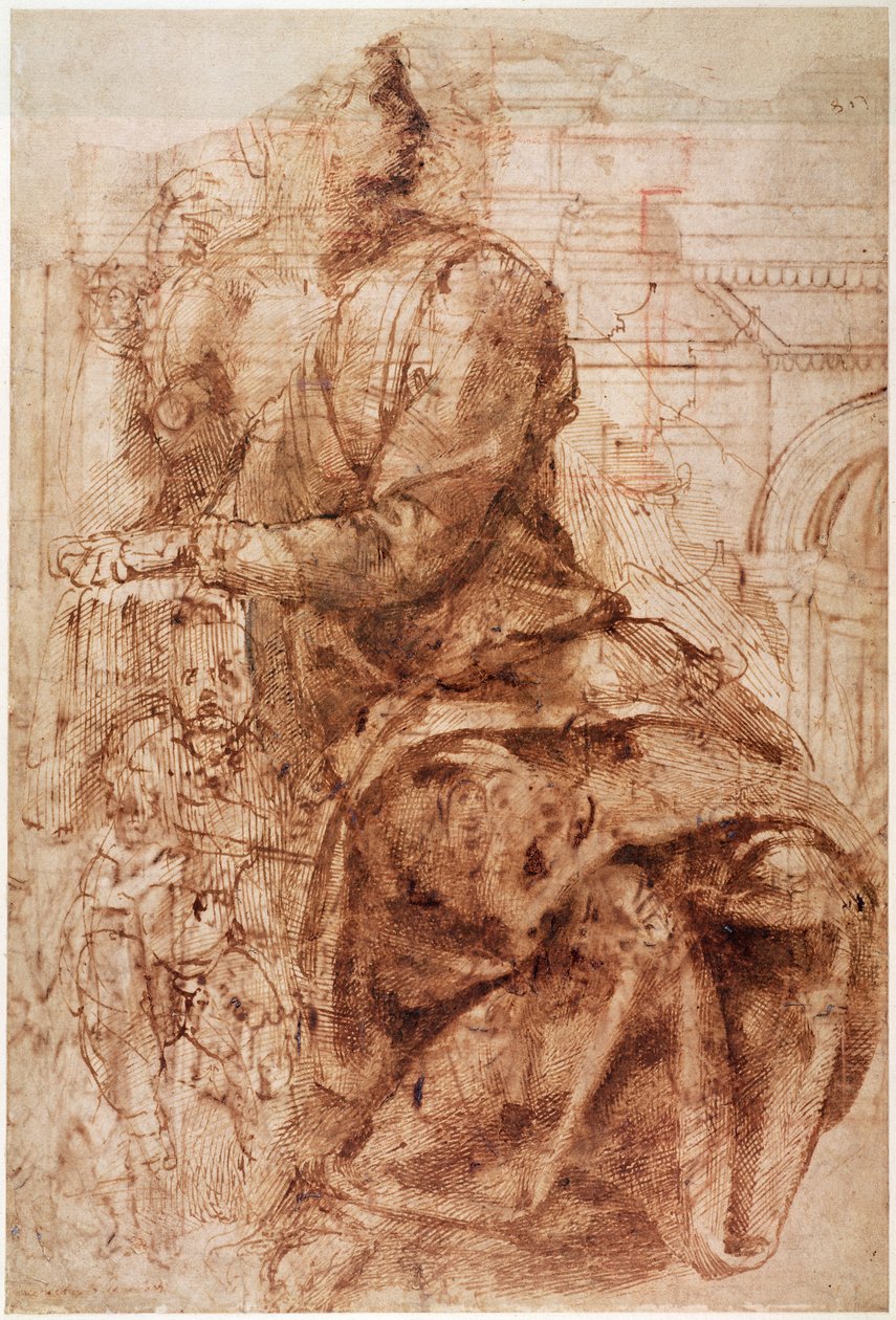 Sibyl（纸上墨水）的研究 作者 米开朗基罗（Michelangelo Buonarroti）