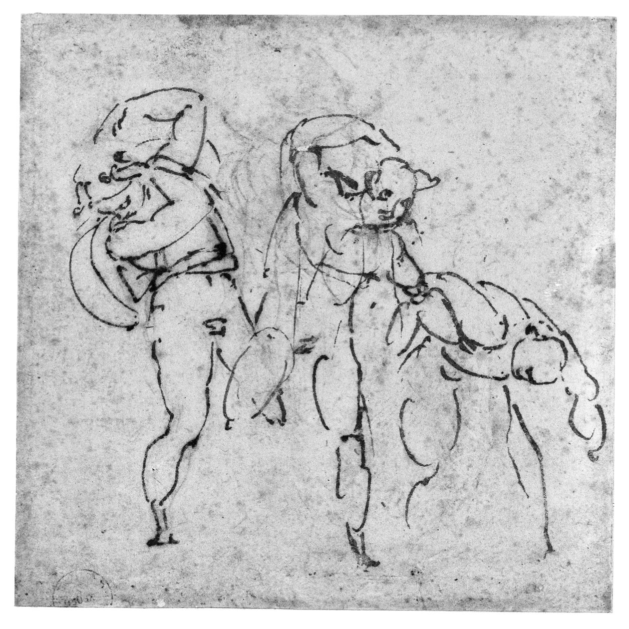 研究三个数字，c.1517-20（笔和棕色墨水在白纸上的铅点） 作者 米开朗基罗（Michelangelo Buonarroti）