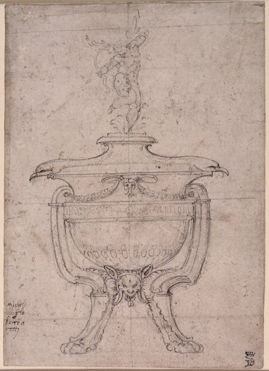 研究装饰缸（纸和笔在纸上） 作者 米开朗基罗（Michelangelo Buonarroti）