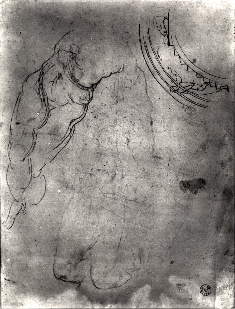 研究男性裸体（笔和墨水和铅笔在纸上） 作者 米开朗基罗（Michelangelo Buonarroti）