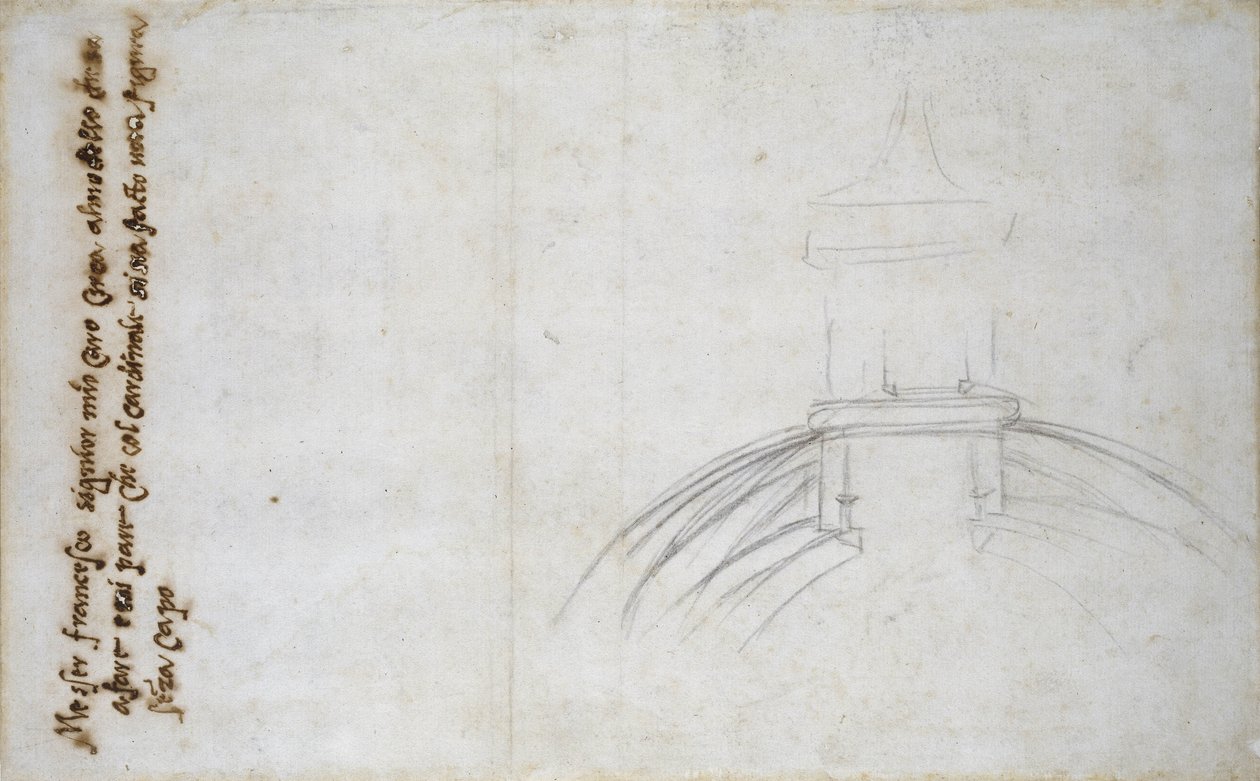 研究圣彼得的灯笼，1557年（黑色粉笔，钢笔和墨水在纸上） 作者 米开朗基罗（Michelangelo Buonarroti）