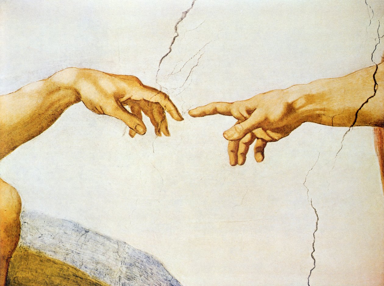 亚当的创造，来自西斯廷天花板，1510年（细节） 作者 米开朗基罗（Michelangelo Buonarroti）