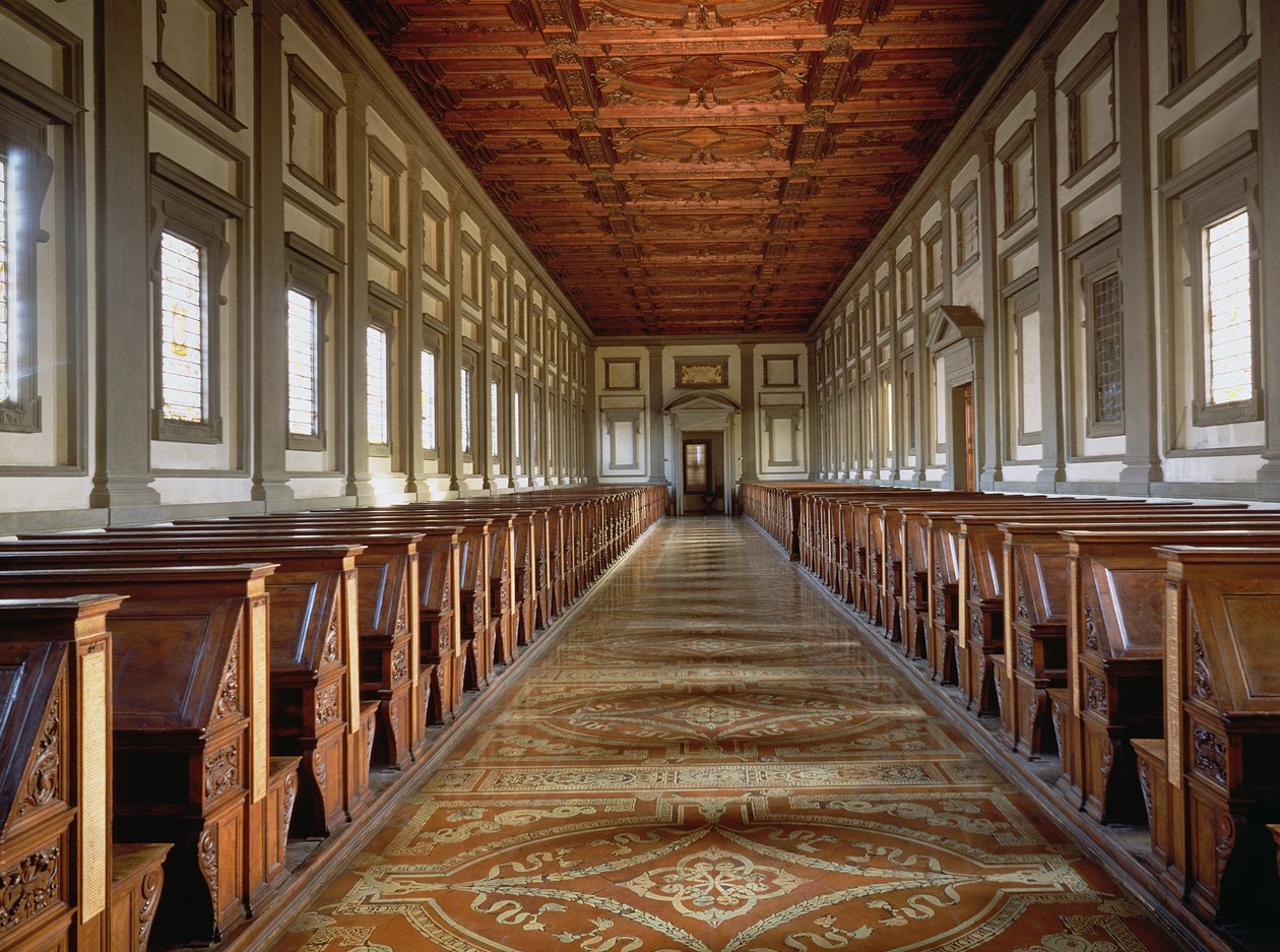劳伦森图书馆阅览室，由Michelangelo Buonarroti（1475-1564）设计，1534年 作者 米开朗基罗（Michelangelo Buonarroti）