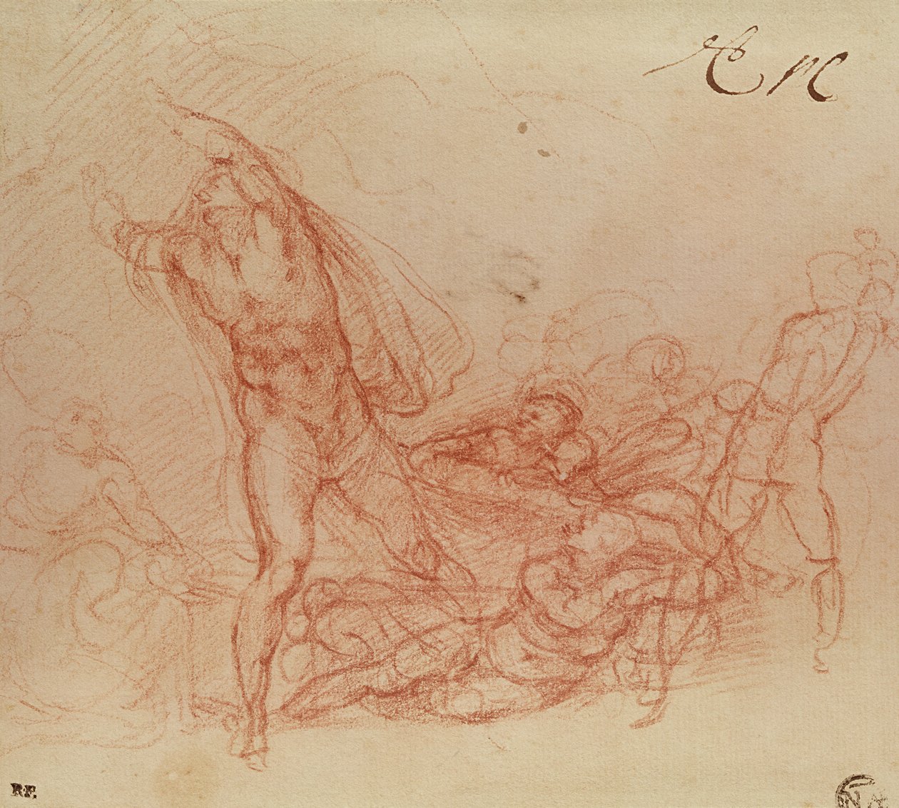 基督的复活，c.1536-38（纸上的红色粉笔） 作者 米开朗基罗（Michelangelo Buonarroti）