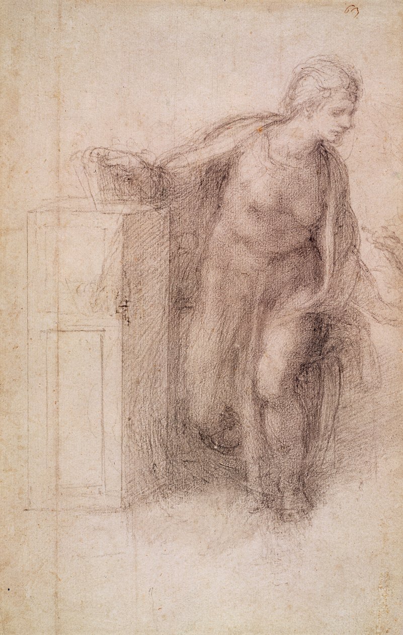 The Virgin Annunciate，c.1546（黑色粉笔在纸上） 作者 米开朗基罗（Michelangelo Buonarroti）