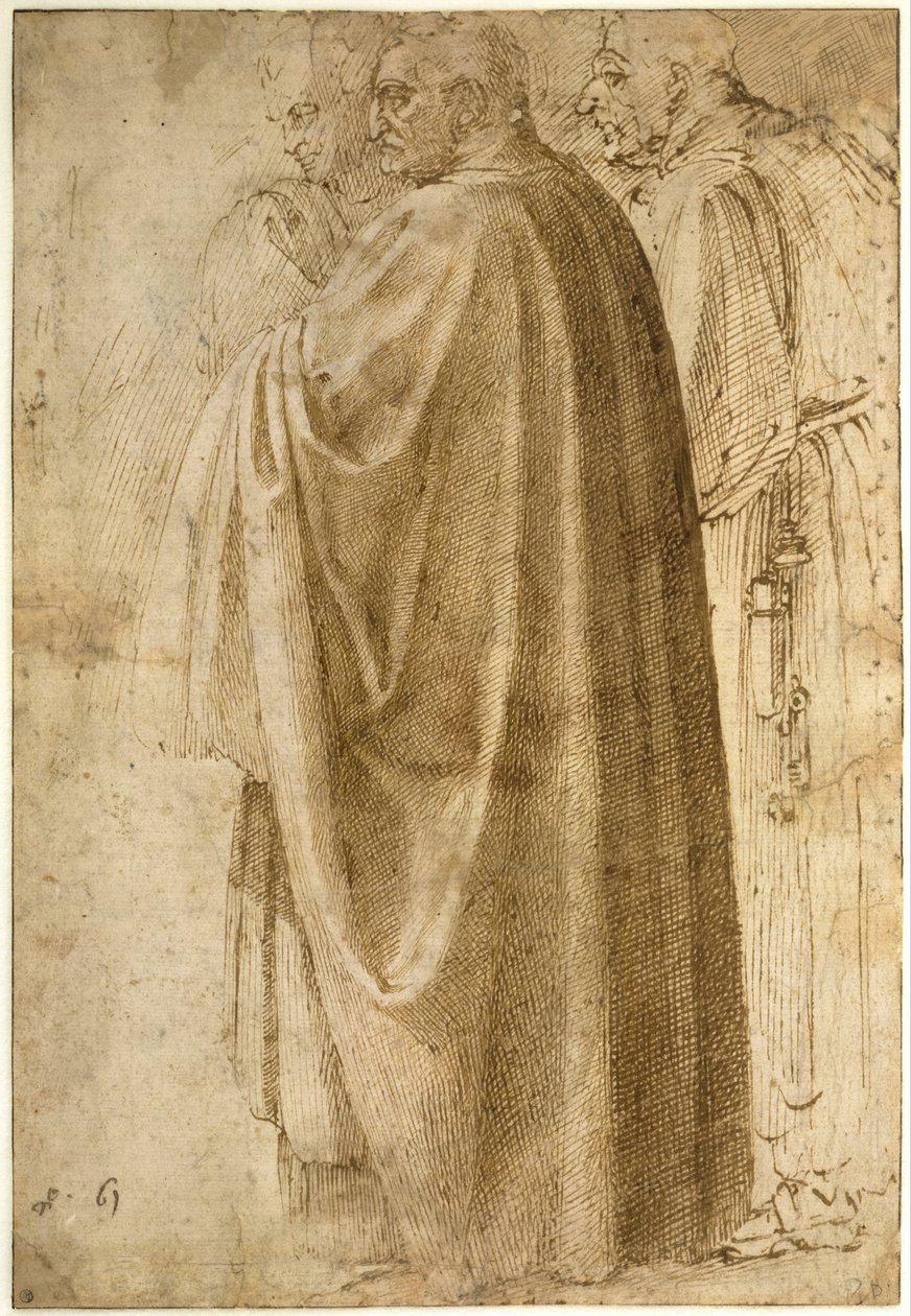 宽斗篷的三个站立的人 作者 米开朗基罗（Michelangelo Buonarroti）