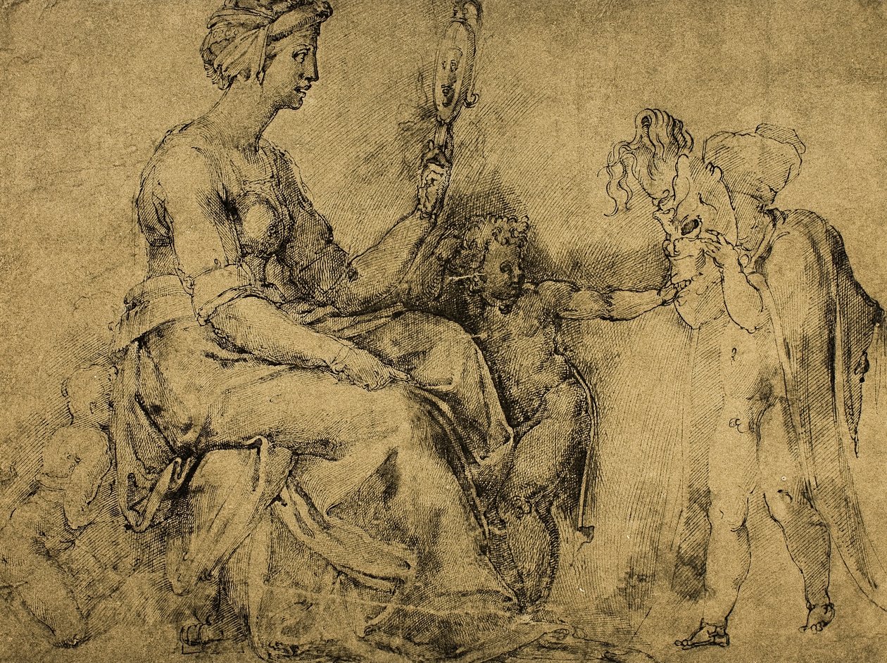 虚荣（？），由米开朗基罗绘制。内阁图纸和版画，乌菲齐画廊，佛罗伦萨 作者 米开朗基罗（Michelangelo Buonarroti）