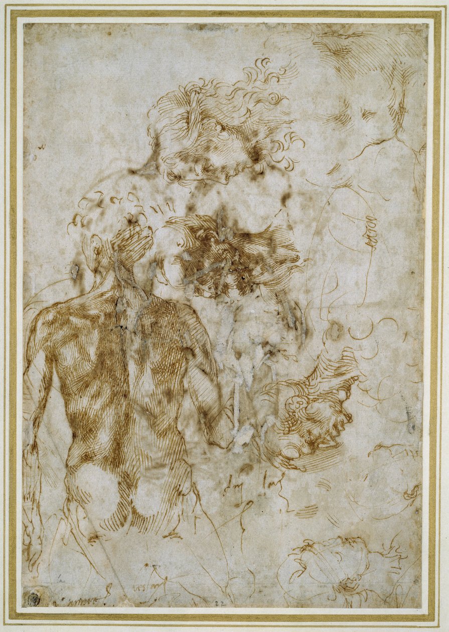各种图形研究（白纸上的笔和棕色墨水） 作者 米开朗基罗（Michelangelo Buonarroti）