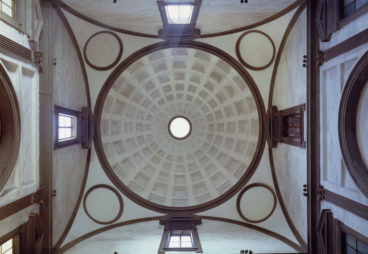 在新的圣器收藏室，1520-24和1530-33圆顶的视图 作者 米开朗基罗（Michelangelo Buonarroti）