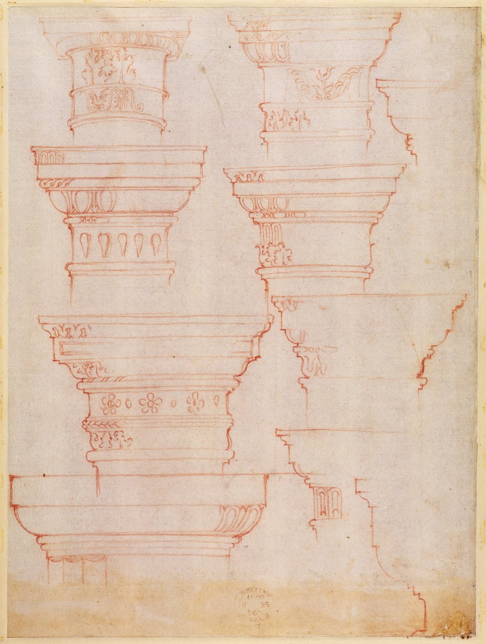 W.18v柱头（彩色铅笔）的研究 作者 米开朗基罗（Michelangelo Buonarroti）