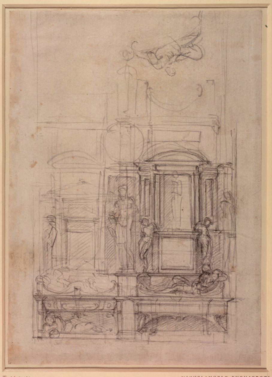 W.26r佛罗伦萨San Lorenzo教堂的Medici教堂设计（木炭） 作者 米开朗基罗（Michelangelo Buonarroti）