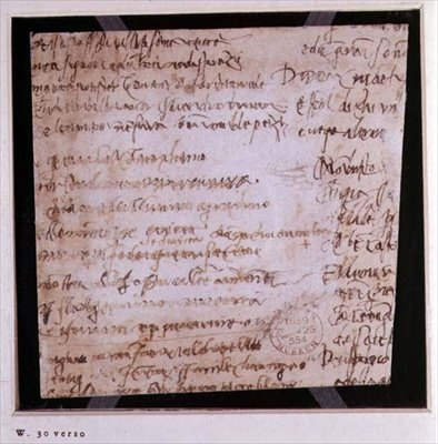 W.30v一页书面笔记的碎片（墨水在纸上） 作者 米开朗基罗（Michelangelo Buonarroti）