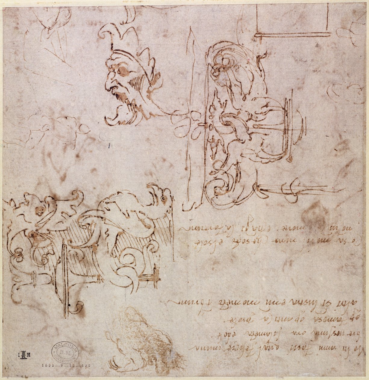 W.3v大致草拟的家具和装饰设计（笔和墨水） 作者 米开朗基罗（Michelangelo Buonarroti）