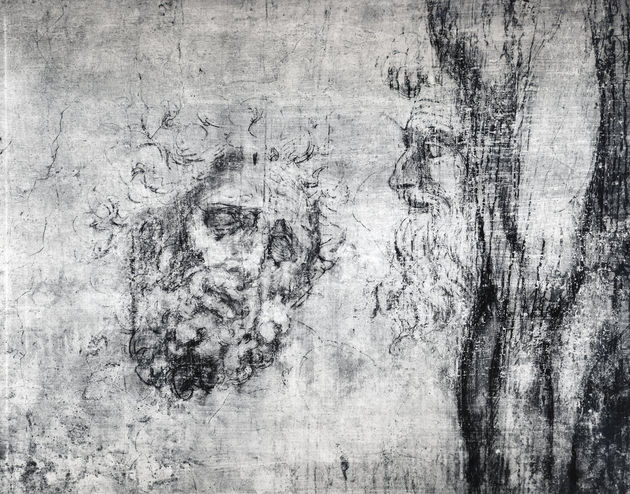 墙头画两头，c.1530（石膏上的木炭） 作者 米开朗基罗（Michelangelo Buonarroti）