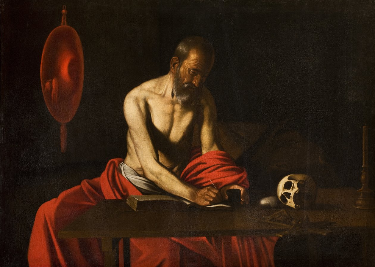 圣杰罗姆，1607 作者 米开朗基罗·梅里西·卡拉瓦乔
