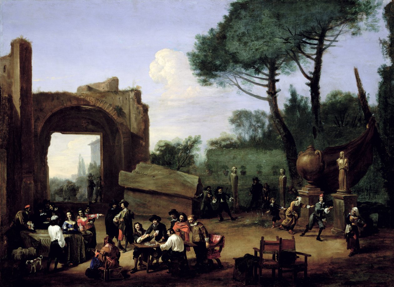 与罗马艺术家的花园派对，c.1640s 作者 米开朗基罗·塞奎兹（Michelangelo Cerquozzi）