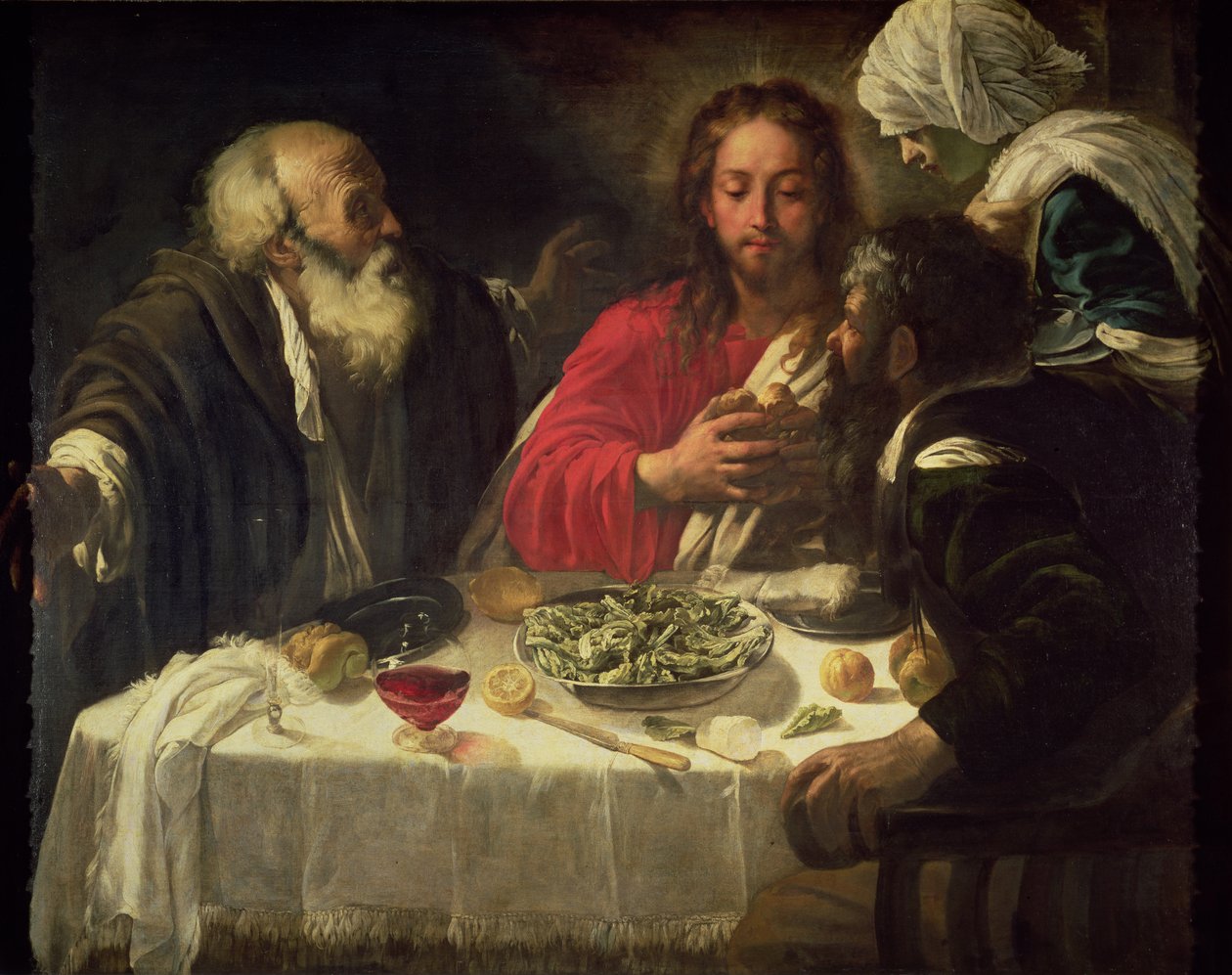 在Emmaus的晚餐，c.1614-21 作者 米开朗基罗·梅里西·卡拉瓦乔