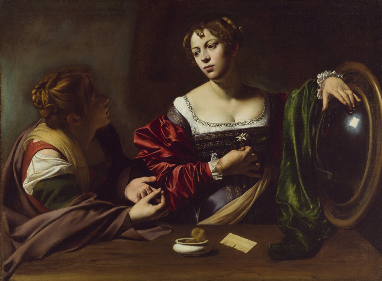 Magdalene的转换，c.1598（画布上的油和蛋彩画） 作者 米开朗基罗·梅里西·卡拉瓦乔