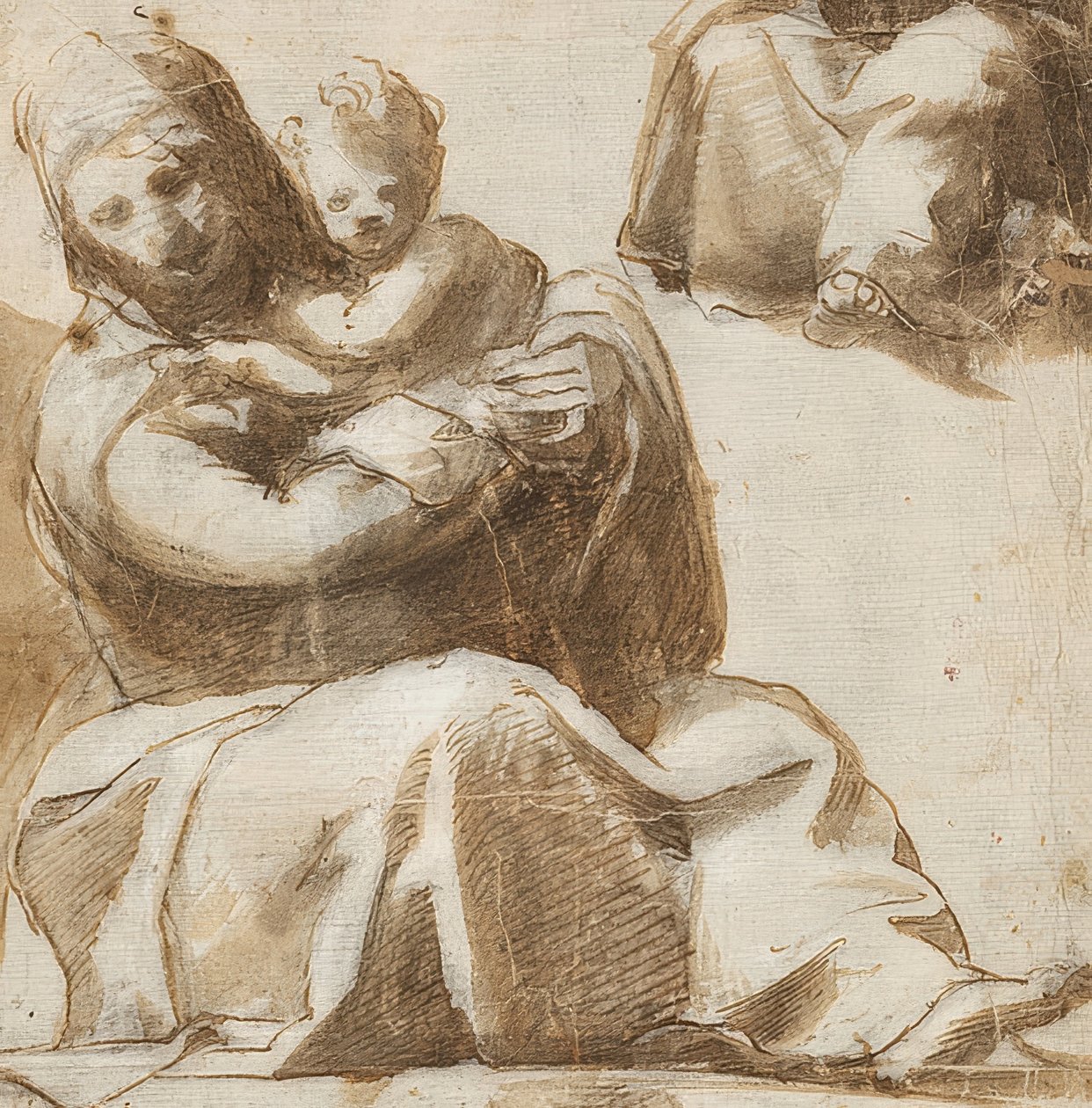 坐在麦当娜和孩子。约于1525年（？） 作者 米开朗基罗·安塞尔米（Michelangelo Anselmi）