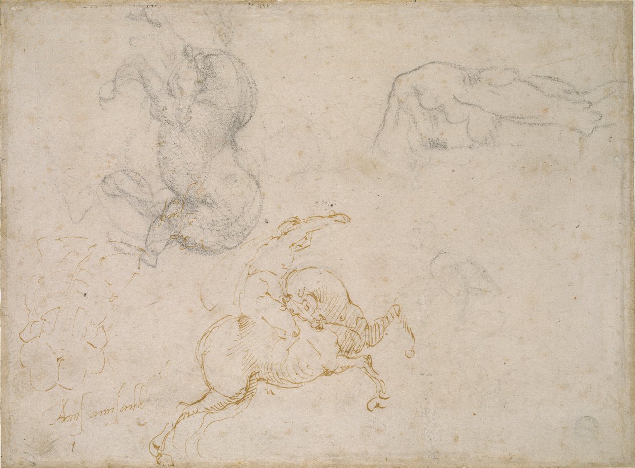 骑手充电和其他研究，16世纪 作者 米开朗基罗（Michelangelo Buonarroti）