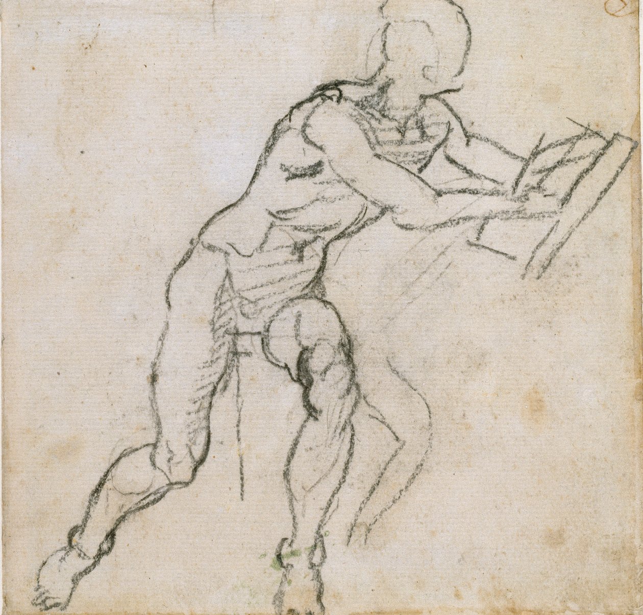 男子裸体坐姿，约1490-1560年 作者 米开朗基罗（Michelangelo Buonarroti）