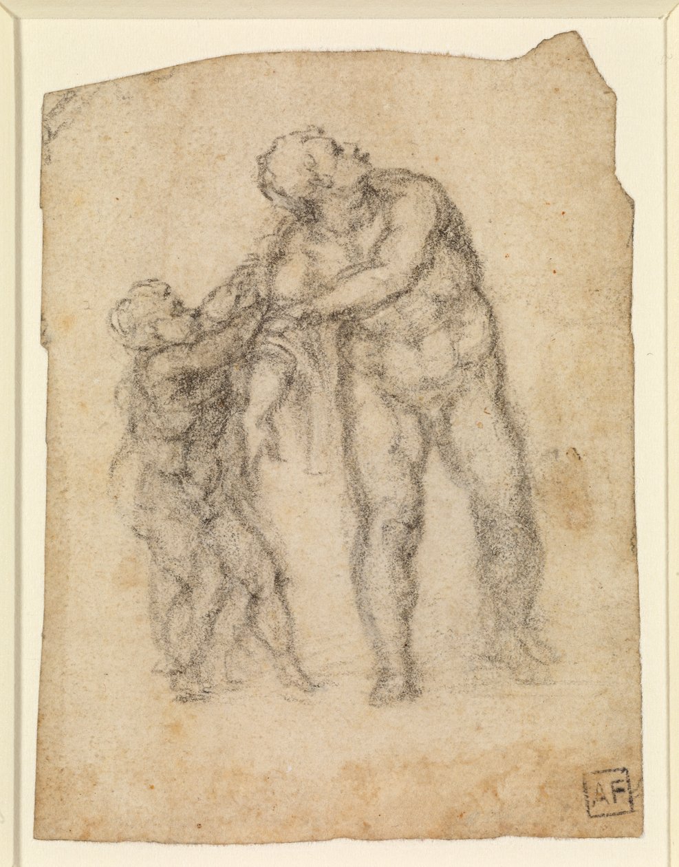 埃涅阿斯和一个孩子（正面）（纸上铅笔）[见 5934523] 作者 米开朗基罗（Michelangelo Buonarroti）